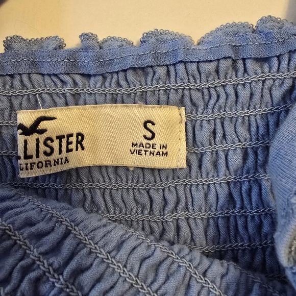 Hollister Sky Blue Smocked Cropped Tank with Tie Straps Concert Festival Coastal - Picture 4 of 7